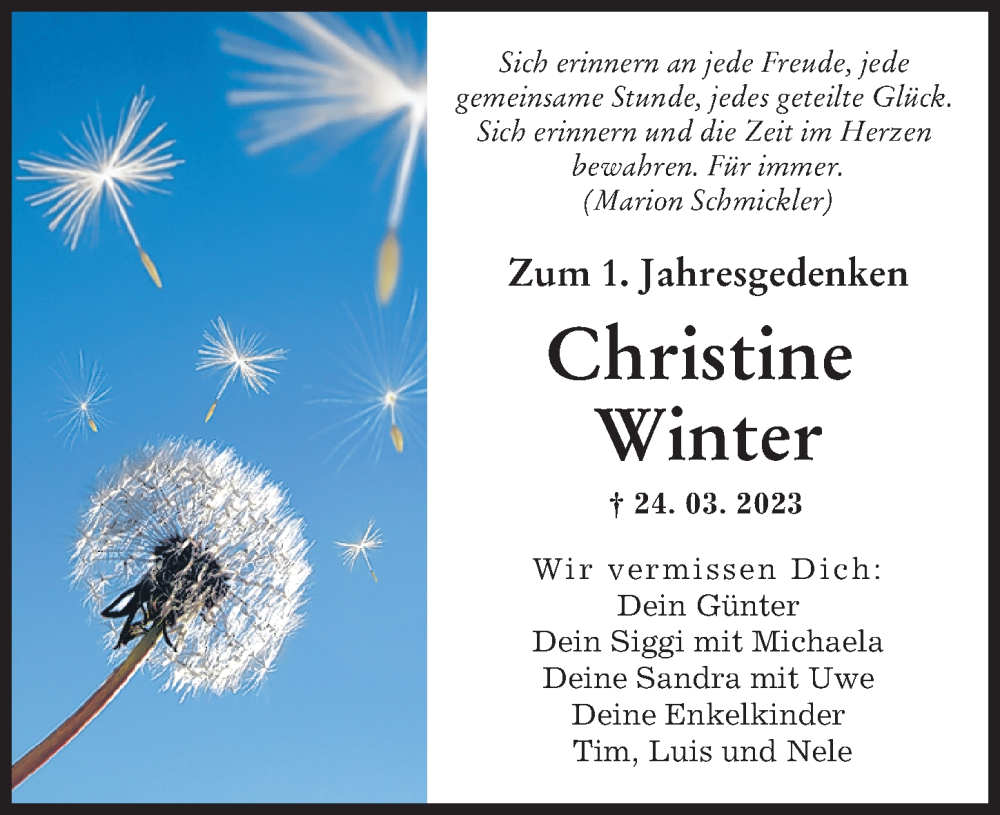 Traueranzeige von Christine Winter von Augsburger Allgemeine