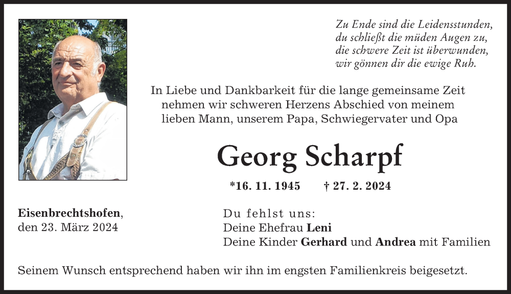 Traueranzeige von Georg Scharpf von Augsburg-Land