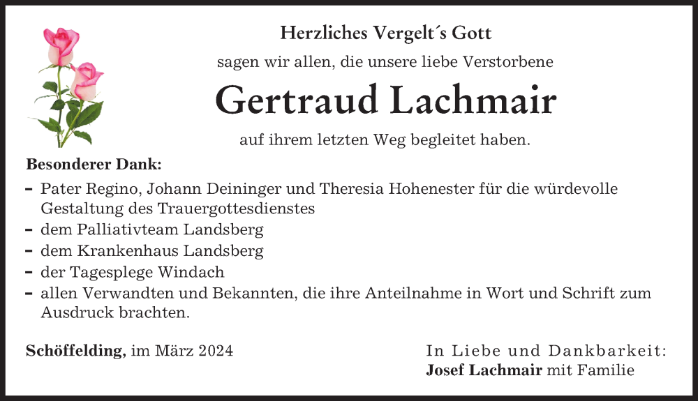 Traueranzeige von Gertraud Lachmair von Landsberger Tagblatt