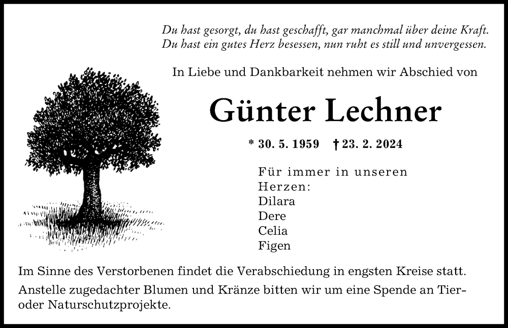  Traueranzeige für Günter Lechner vom 02.03.2024 aus Augsburger Allgemeine