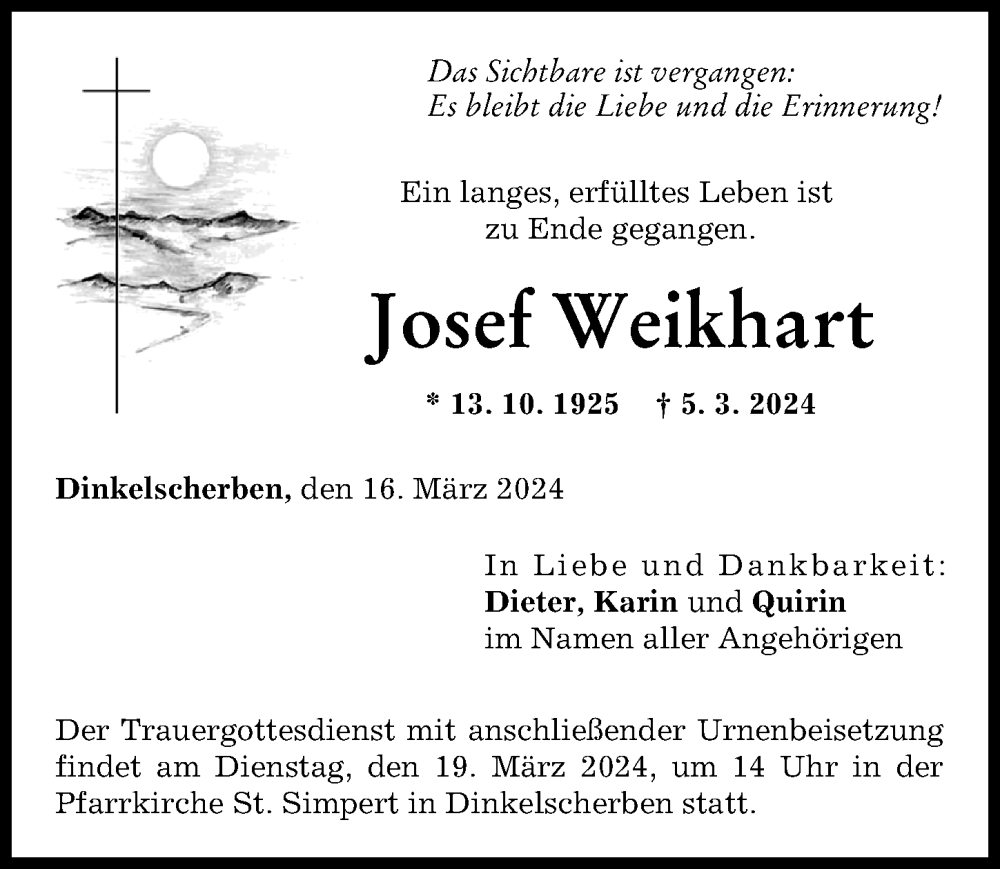 Traueranzeige von Josef Weikhart von Augsburg-Land