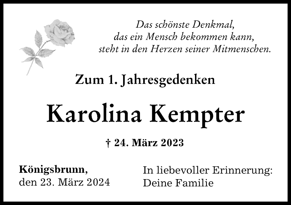 Traueranzeige von Karolina Kempter von Augsburger Allgemeine