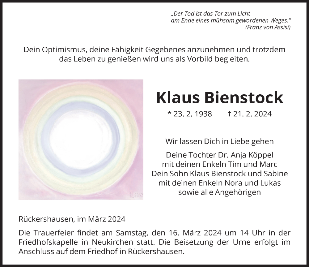 Traueranzeige von Klaus Bienstock von Mindelheimer Zeitung