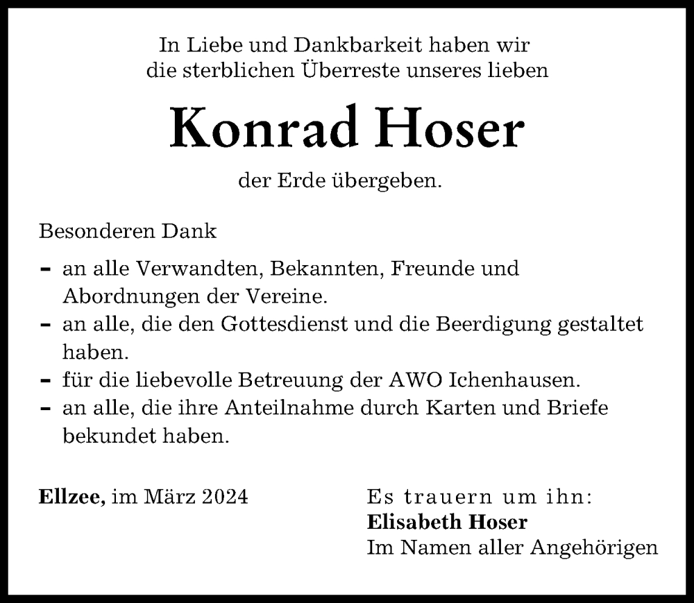 Traueranzeige von Konrad Hoser von Günzburger Zeitung