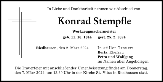 Traueranzeige von Konrad Stempfle von Günzburger Zeitung