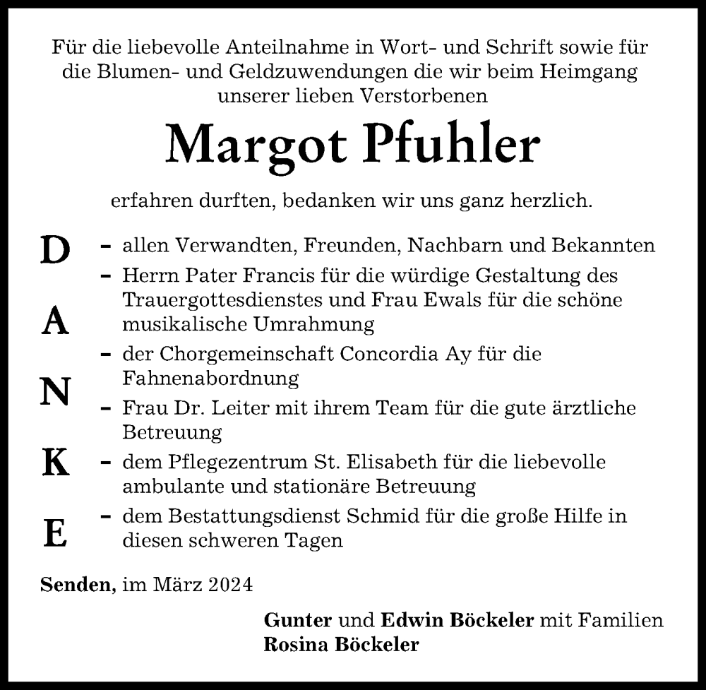 Traueranzeige von Margot Pfuhler von Neu-Ulmer Zeitung