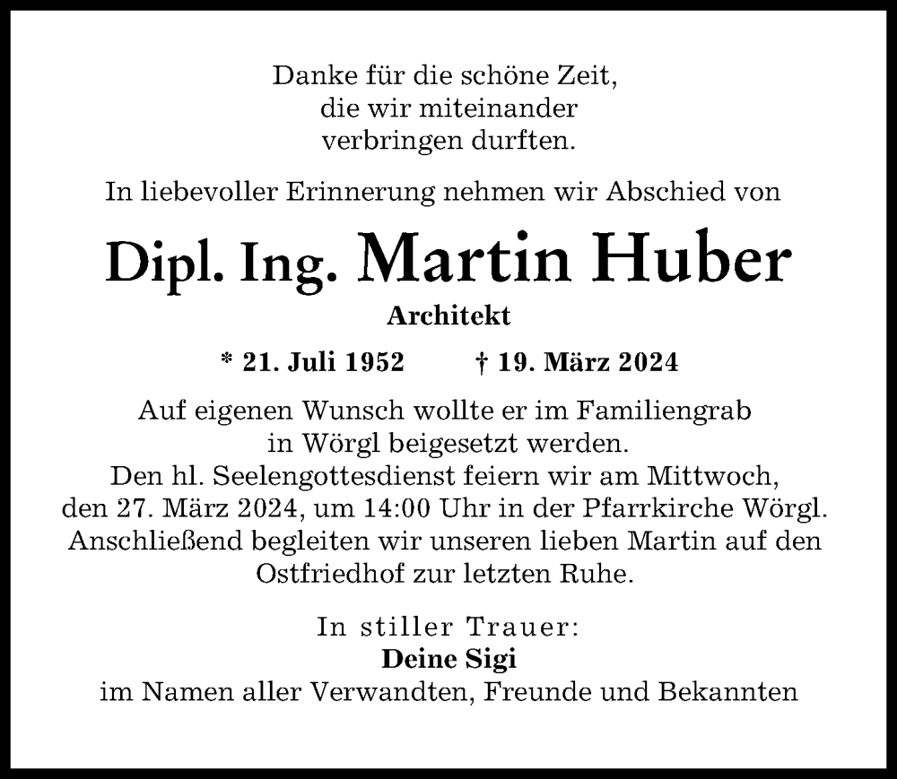 Traueranzeige von Martin Huber von Augsburger Allgemeine