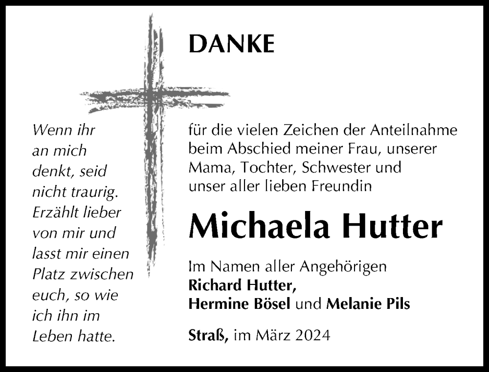 Traueranzeige von Michaela Hutter von Neuburger Rundschau