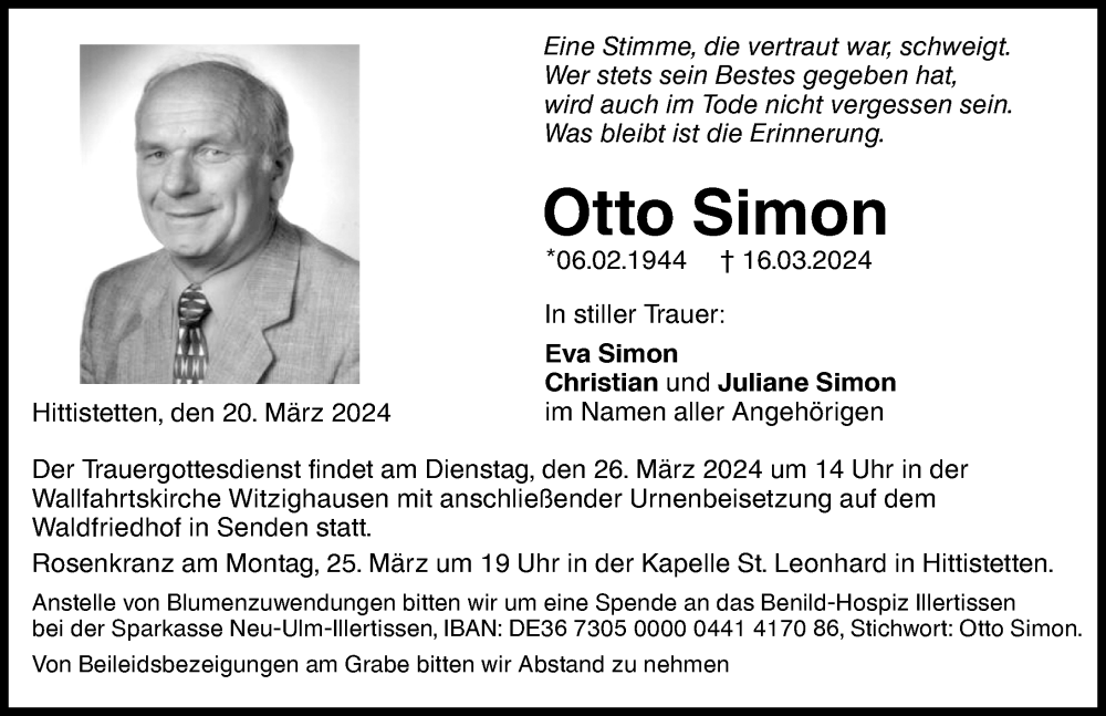 Traueranzeige von Otto Simon von Augsburger Allgemeine, Neu-Ulmer Zeitung