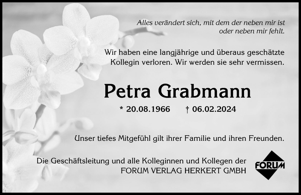 Traueranzeige von Petra Grabmann von Friedberger Allgemeine