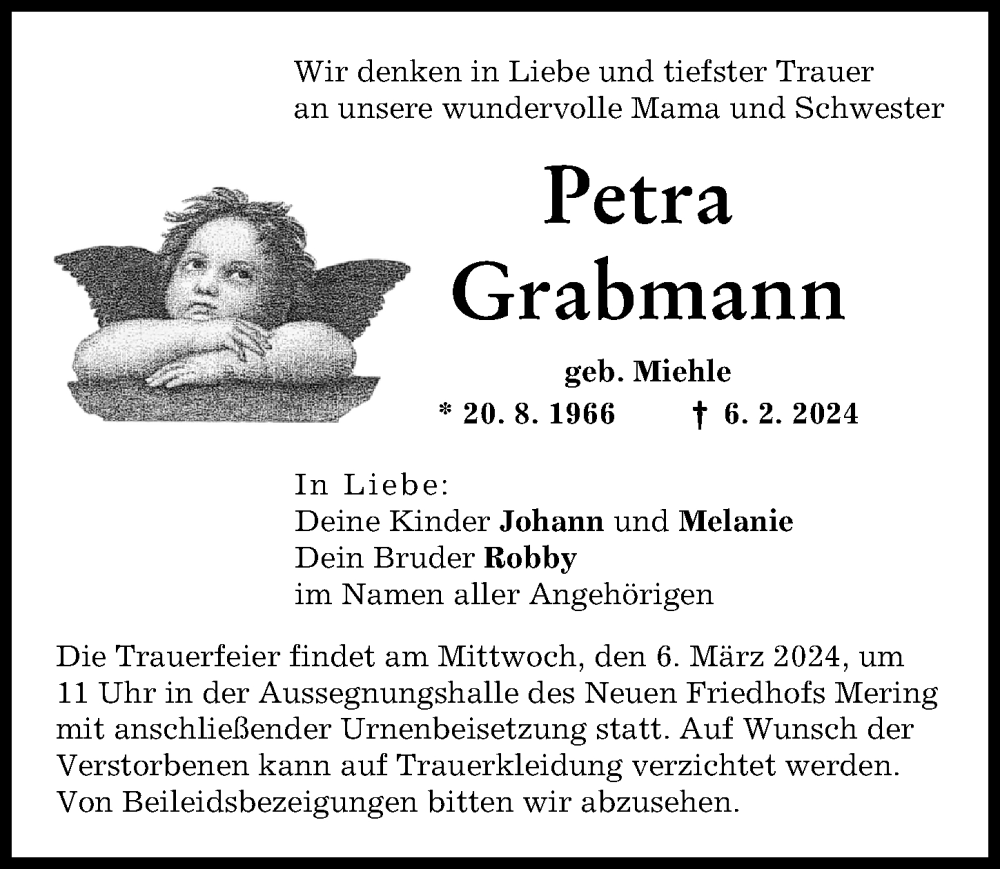 Traueranzeige von Petra Grabmann von Friedberger Allgemeine