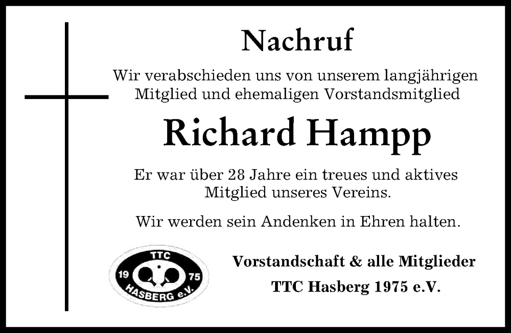 Traueranzeige von Richard Hampp von Mindelheimer Zeitung