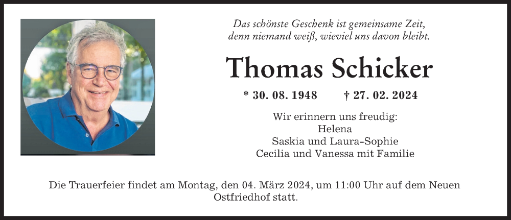 Traueranzeigen von Thomas Schicker | Augsburger Allgemeine Zeitung