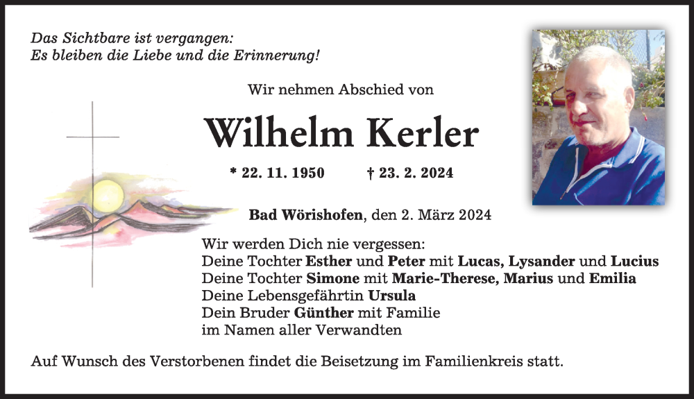 Traueranzeige von Wilhelm Kerler von Mindelheimer Zeitung