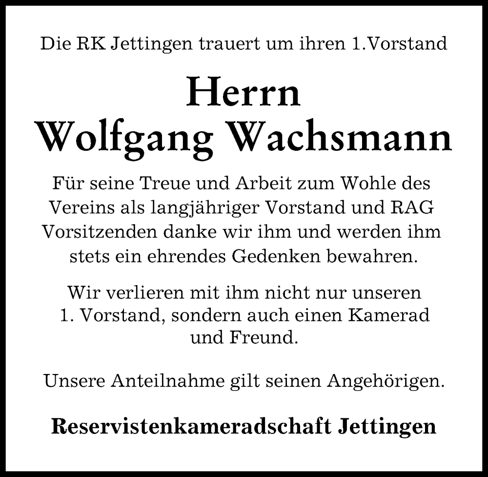 Traueranzeige von Wolfgang Wachsmann von Günzburger Zeitung