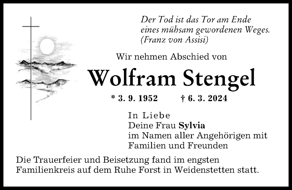 Traueranzeige von Wolfram Stengel von Günzburger Zeitung