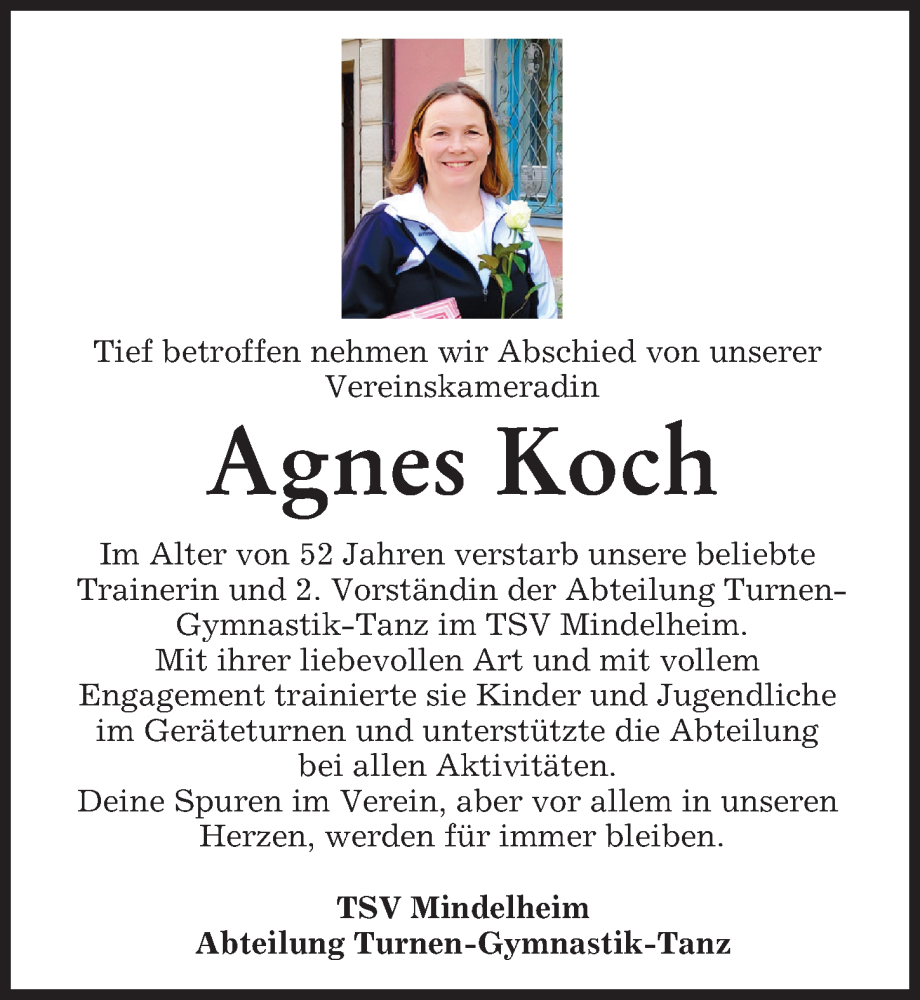 Traueranzeige für Agnes Koch vom 27.04.2024 aus Mindelheimer Zeitung