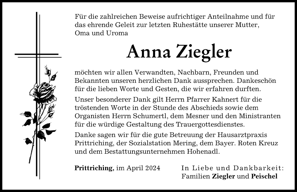 Traueranzeige von Anna Ziegler von Landsberger Tagblatt