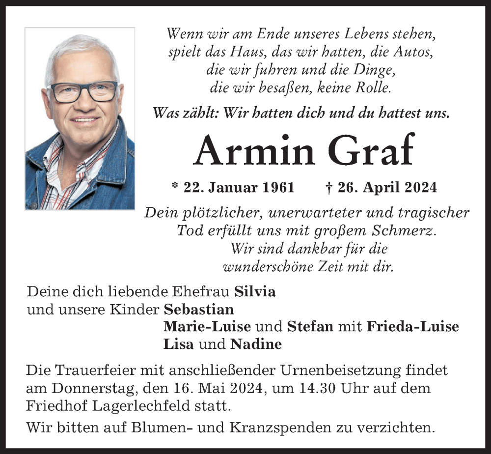 Traueranzeige von Armin Graf von Augsburger Allgemeine
