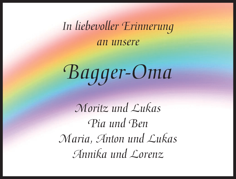 Traueranzeige von Bagger-Oma  von Landsberger Tagblatt