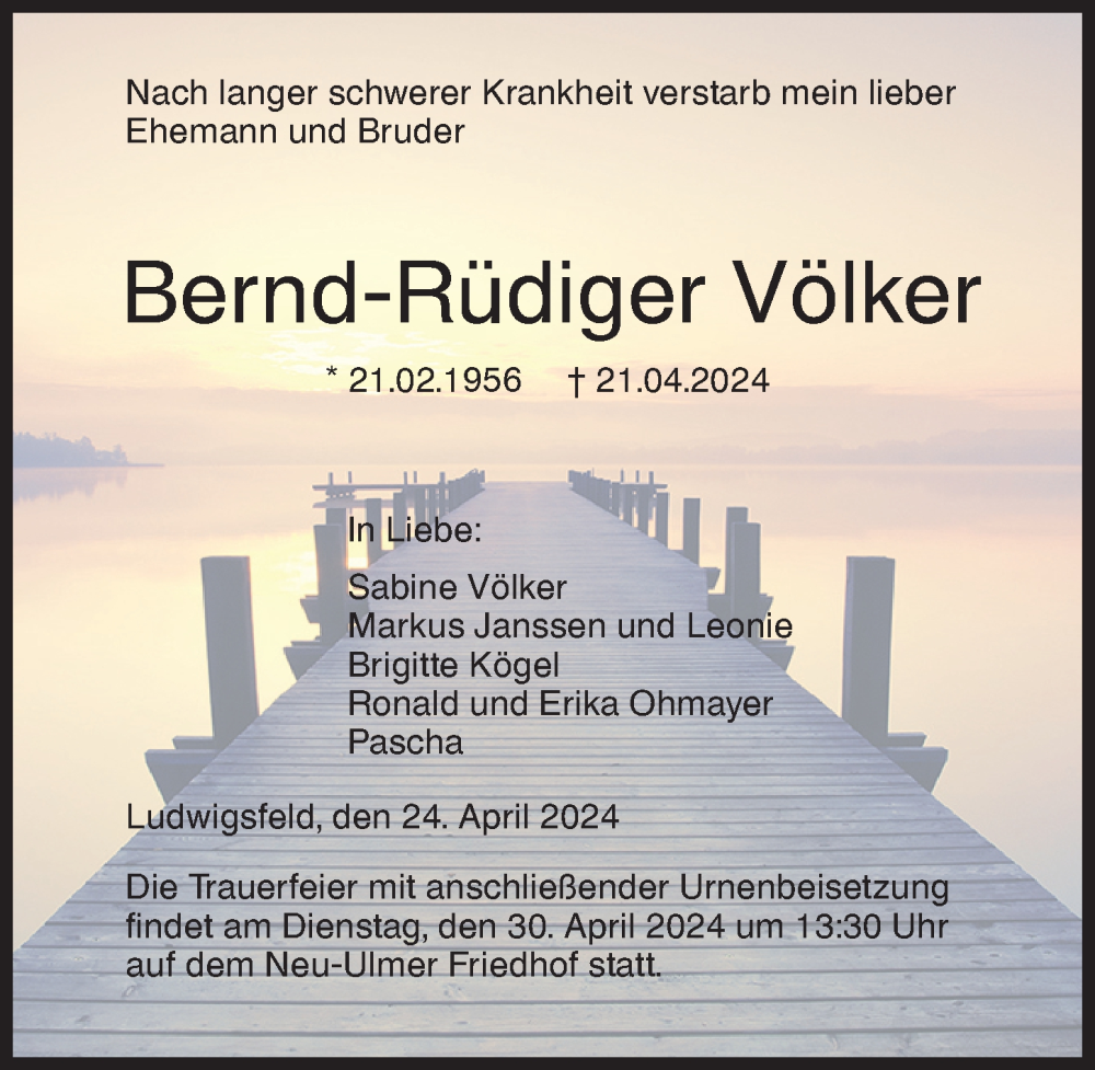 Traueranzeige von Bernd-Rüdiger Völker von Augsburger Allgemeine, Neu-Ulmer Zeitung
