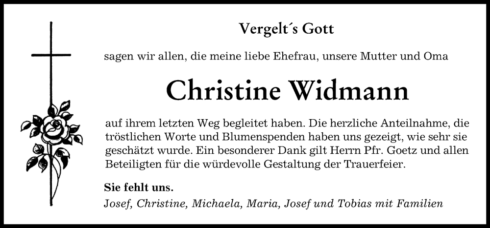 Traueranzeige von Christine Widmann von Augsburger Allgemeine