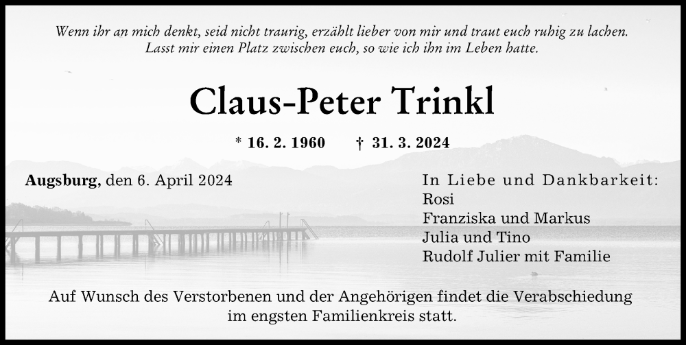 Traueranzeige von Claus-Peter Trinkl von Augsburger Allgemeine