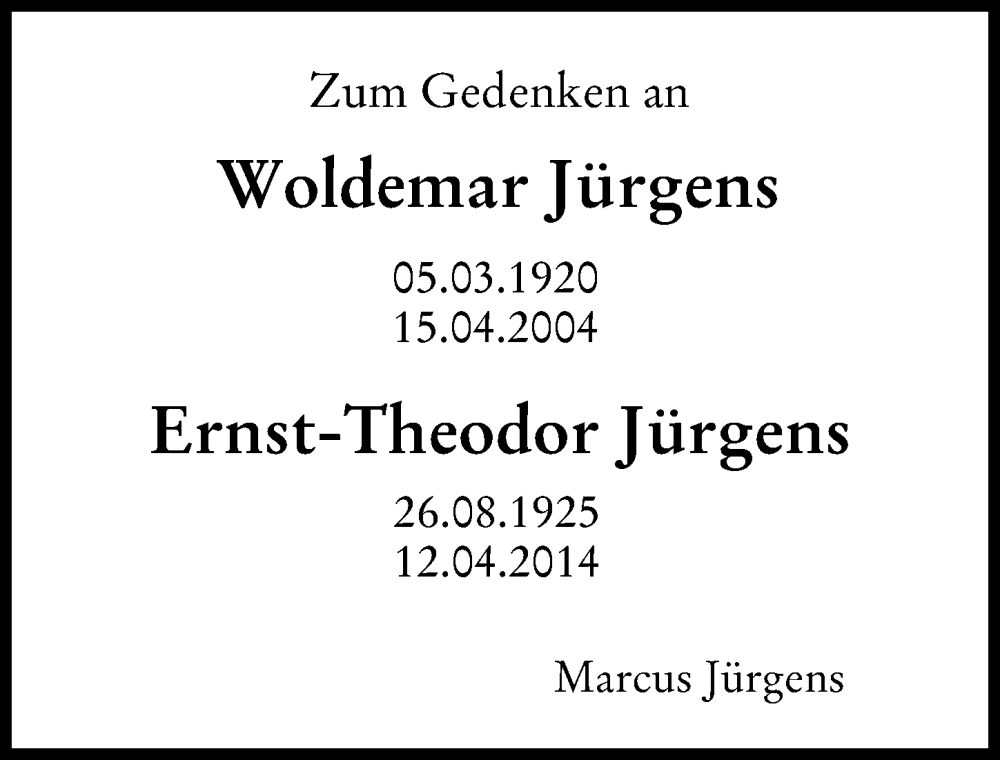 Traueranzeige von Ernst-Theodor Jürgens von Augsburger Allgemeine