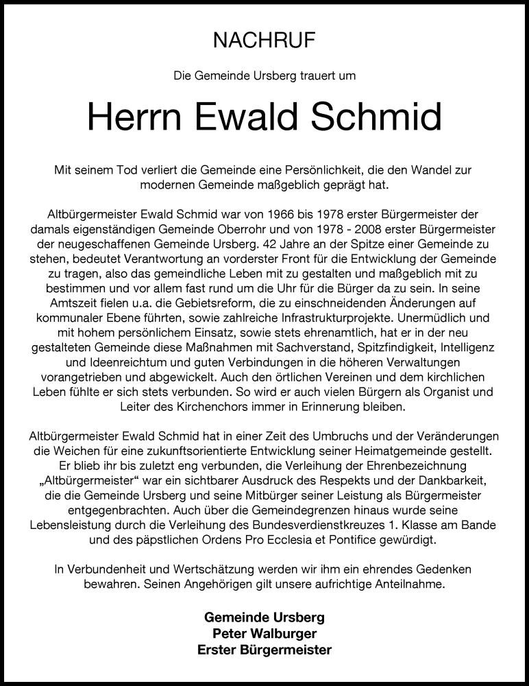 Traueranzeige von Ewald Schmid von Mittelschwäbische Nachrichten