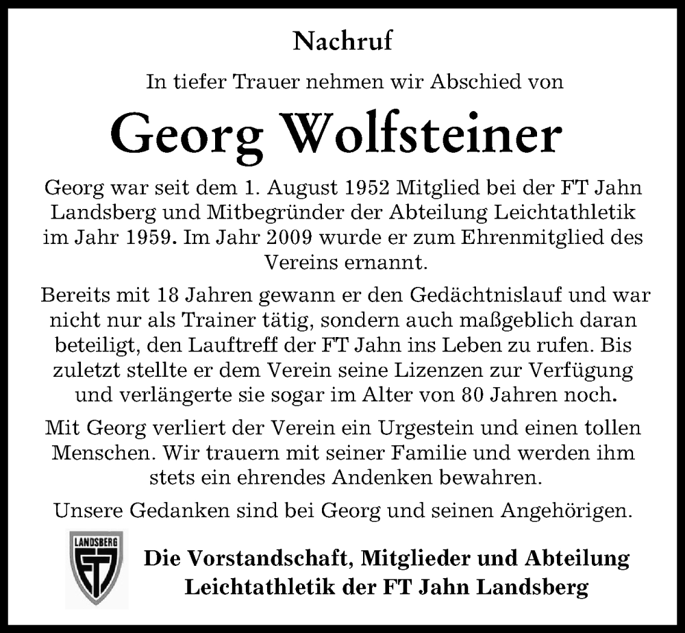 Traueranzeige von Georg Wolfsteiner von Landsberger Tagblatt