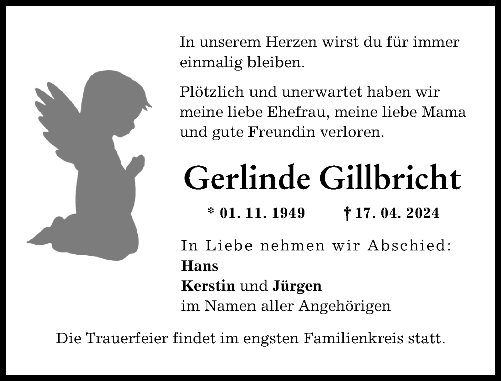 Traueranzeige von Gerlinde Gillbricht von Neu-Ulmer Zeitung