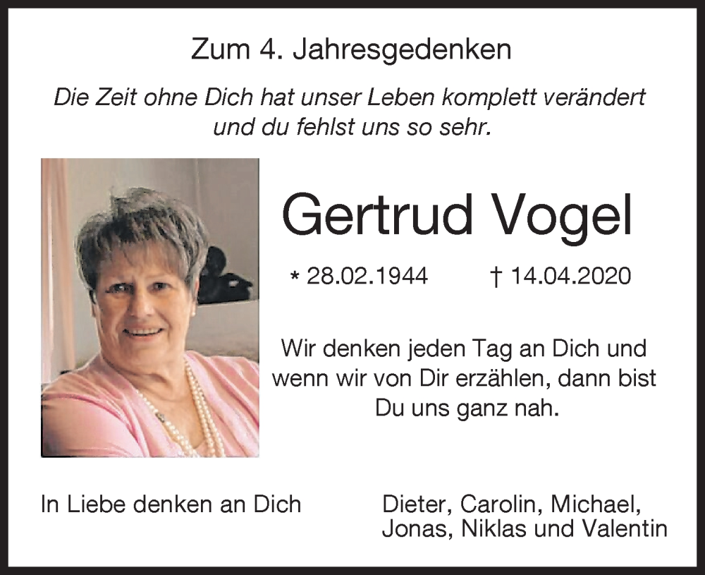 Traueranzeige von Gertrud Vogel von Augsburger Allgemeine
