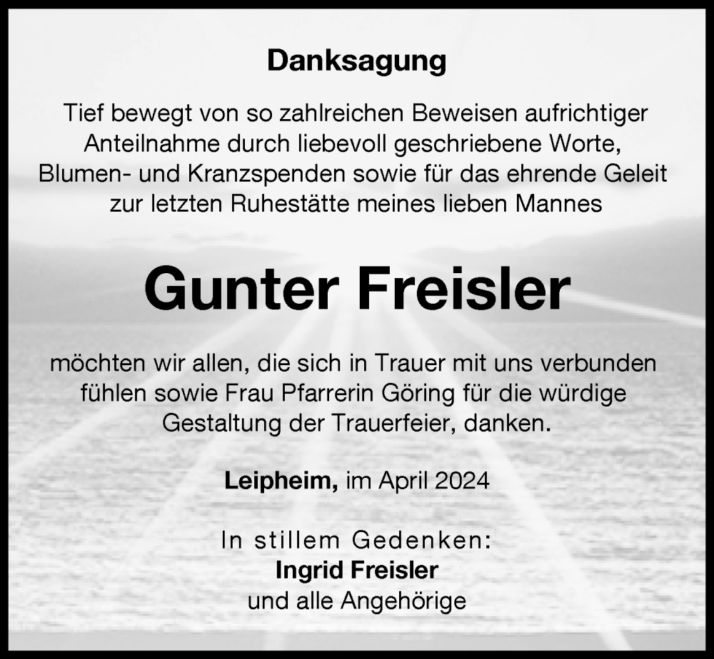 Traueranzeige von Gunter Freisler von Günzburger Zeitung