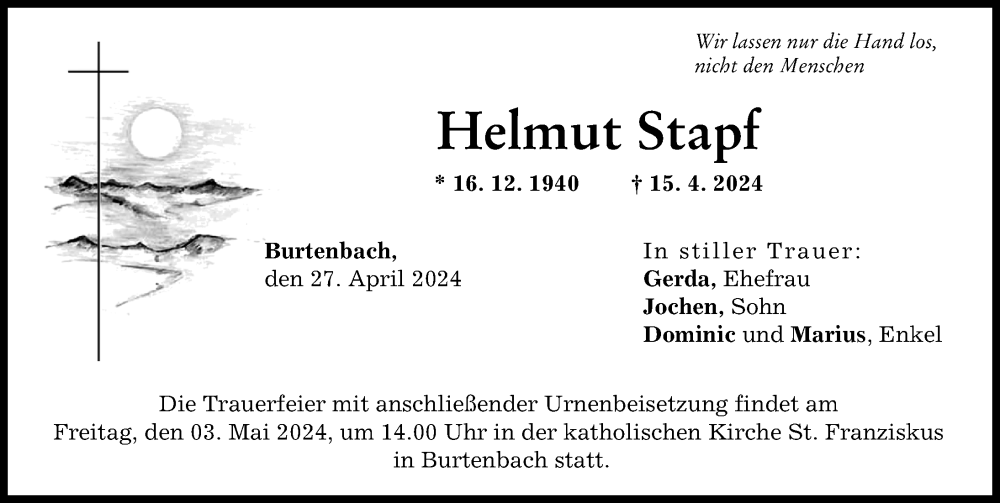 Traueranzeige von Helmut Stapf von Günzburger Zeitung
