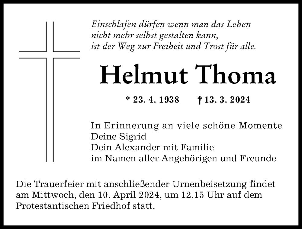 Traueranzeige von Helmut Thoma von Augsburger Allgemeine