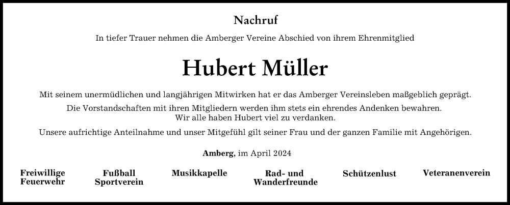 Traueranzeige von Hubert Müller von Mindelheimer Zeitung