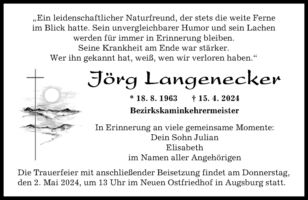 Traueranzeige von Jörg Langenecker von Augsburger Allgemeine