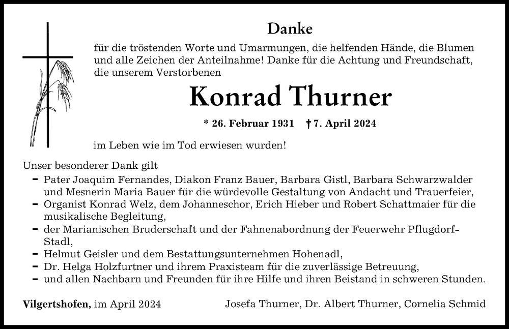 Traueranzeige von Konrad Thurner von Landsberger Tagblatt