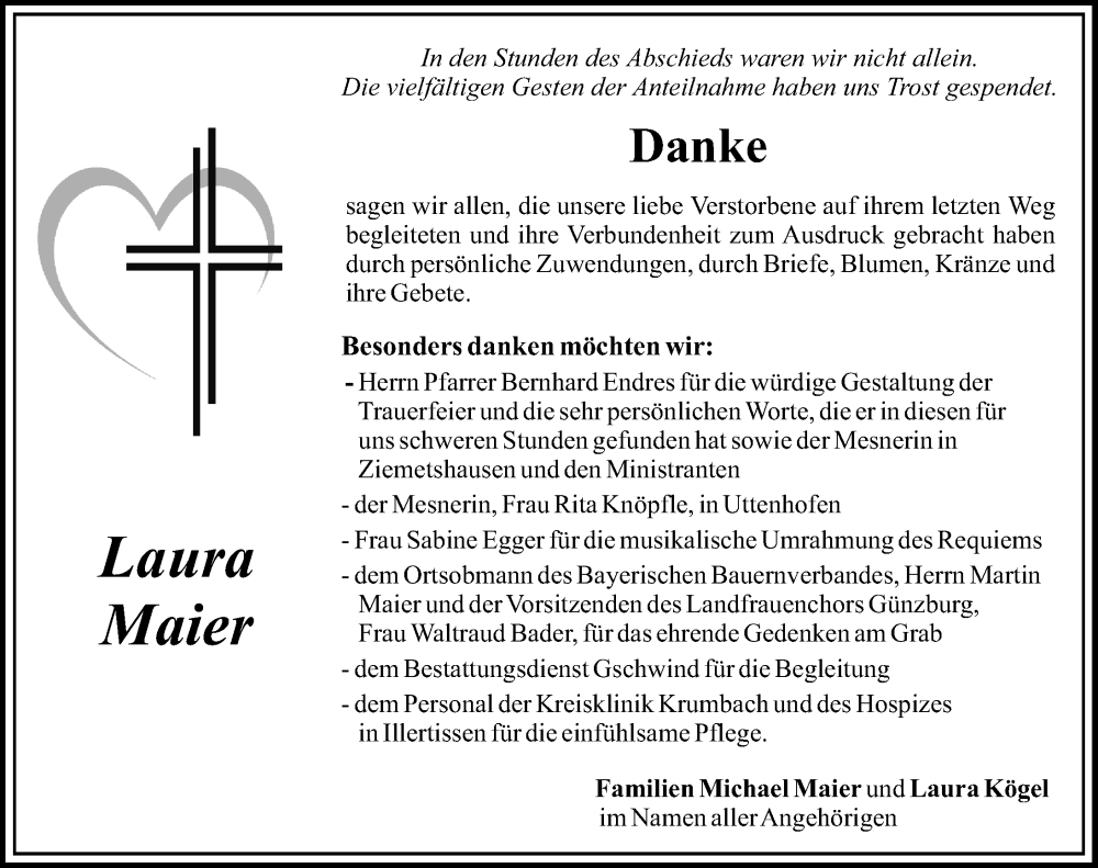 Traueranzeige von Laura Maier von Mittelschwäbische Nachrichten