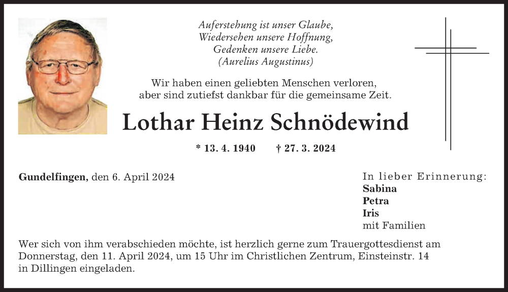 Traueranzeige von Lothar Heinz Schnödewind von Donau Zeitung