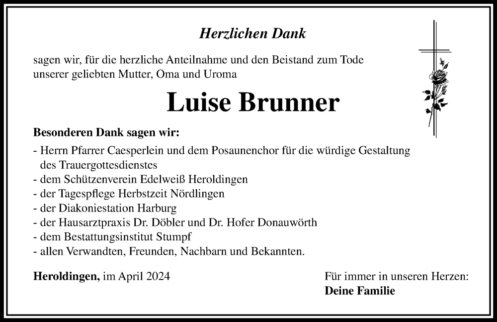Traueranzeige von Luise Brunner von Rieser Nachrichten