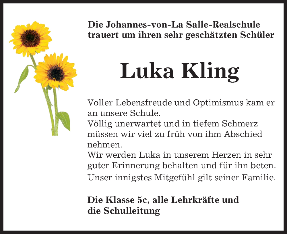  Traueranzeige für Luka Kling vom 11.04.2024 aus Illertisser Zeitung
