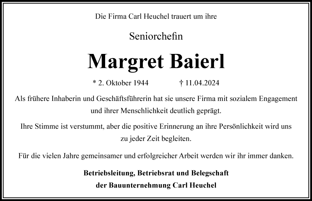 Traueranzeige von Margret Baierl von Donauwörther Zeitung, Rieser Nachrichten