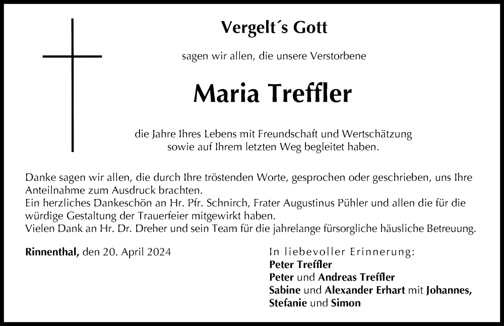 Traueranzeige von Maria Treffler von Friedberger Allgemeine