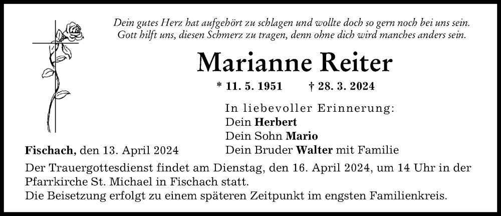 Traueranzeige von Marianne Reiter von Schwabmünchner Allgemeine, Augsburg-Land