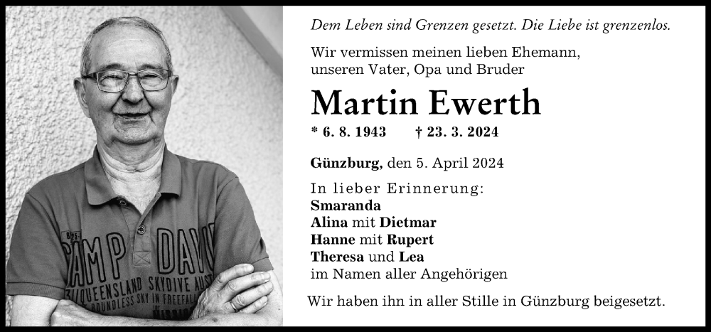 Traueranzeige von Martin Ewerth von Günzburger Zeitung