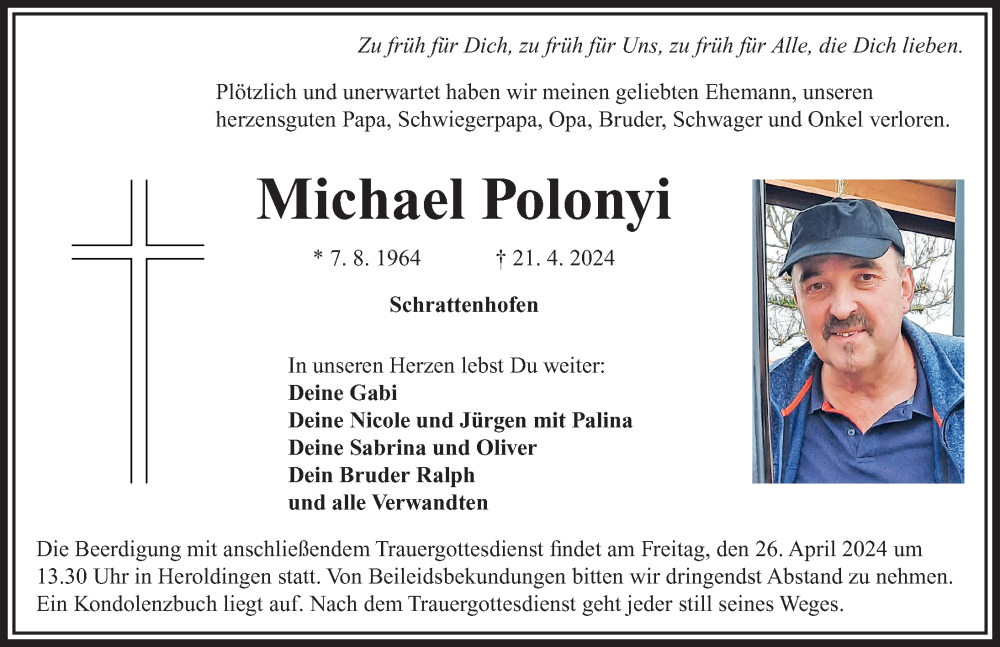  Traueranzeige für Michael Polonyi vom 25.04.2024 aus Rieser Nachrichten