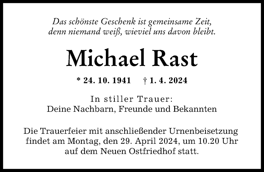 Traueranzeige von Michael Rast von Augsburger Allgemeine