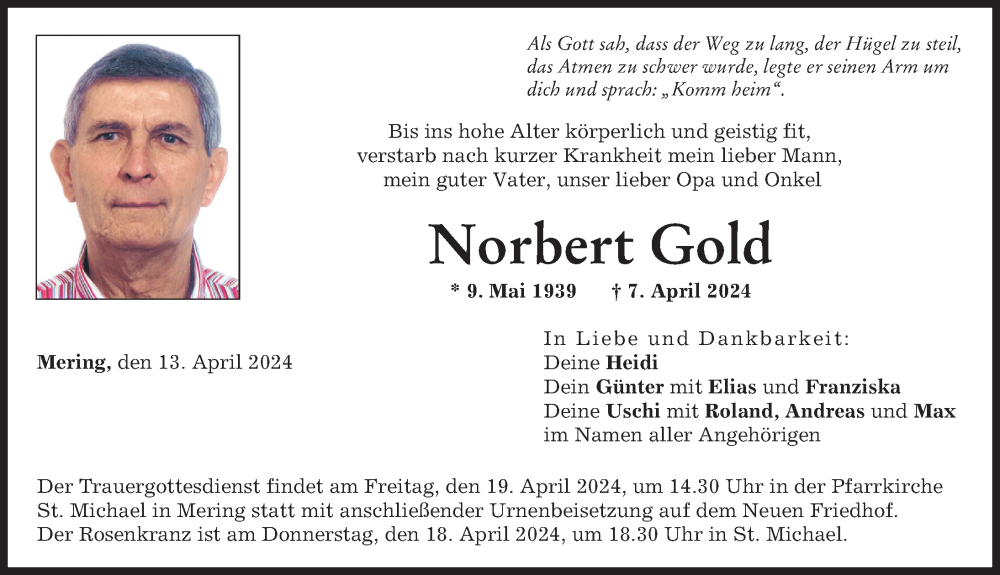 Traueranzeige von Norbert Gold von Friedberger Allgemeine