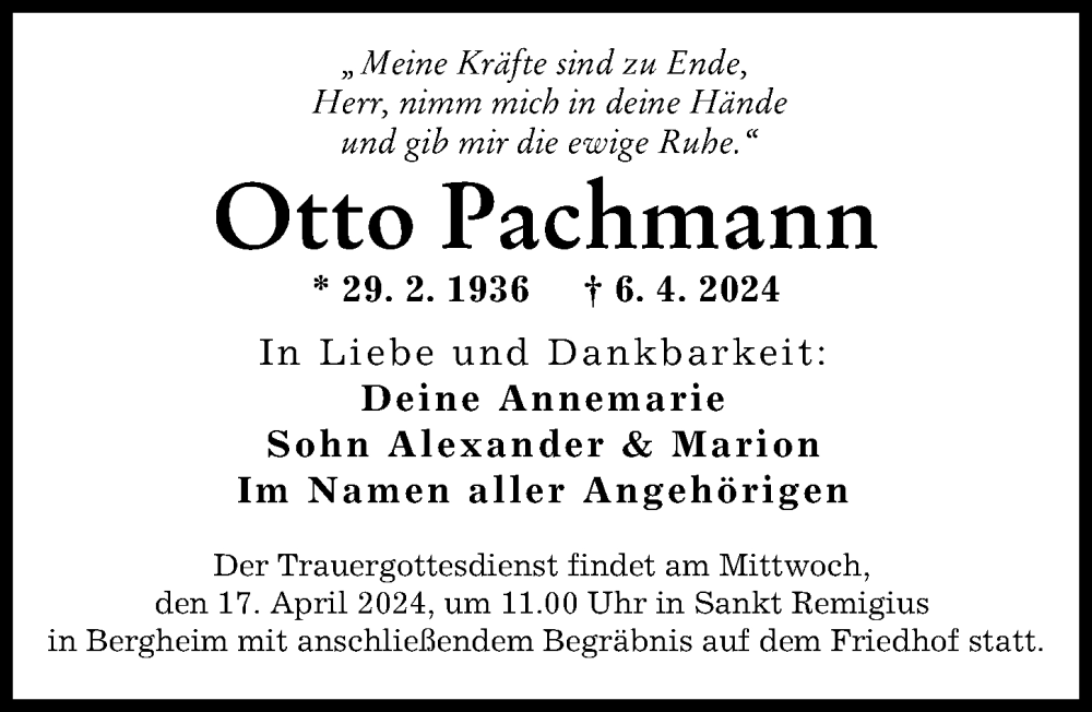 Traueranzeige von Otto Pachmann von Augsburger Allgemeine